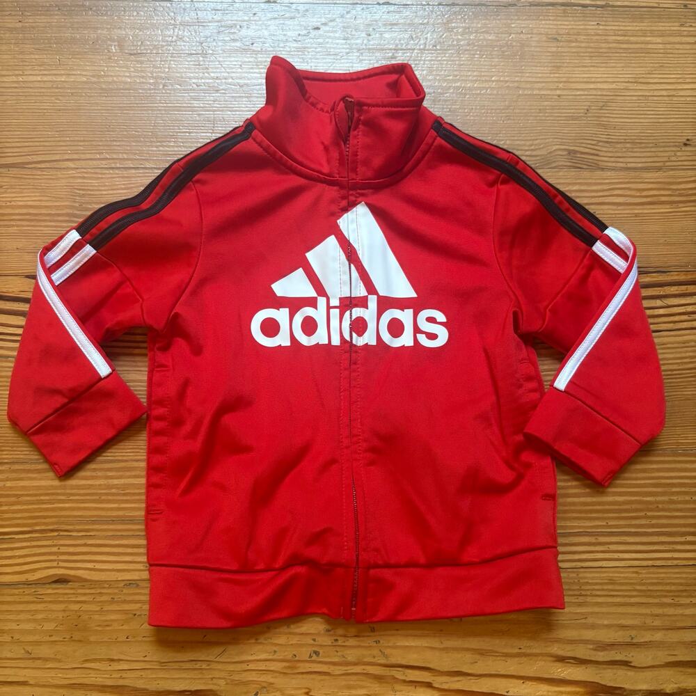 Adidas red logo long sleeve‎ full zip baby sweater jacket SIZE 12M
